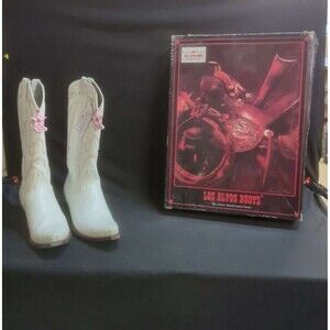Los Altos White Genuine Deer Print  Cowgirl Boots Women's Size 9 M Snip Toe NIB